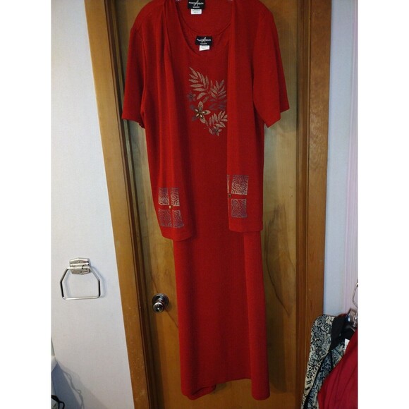 Positive Attitude Womens Size 16 Red Two Piece Jacket Long Dress Floral Açcent - Picture 3 of 14